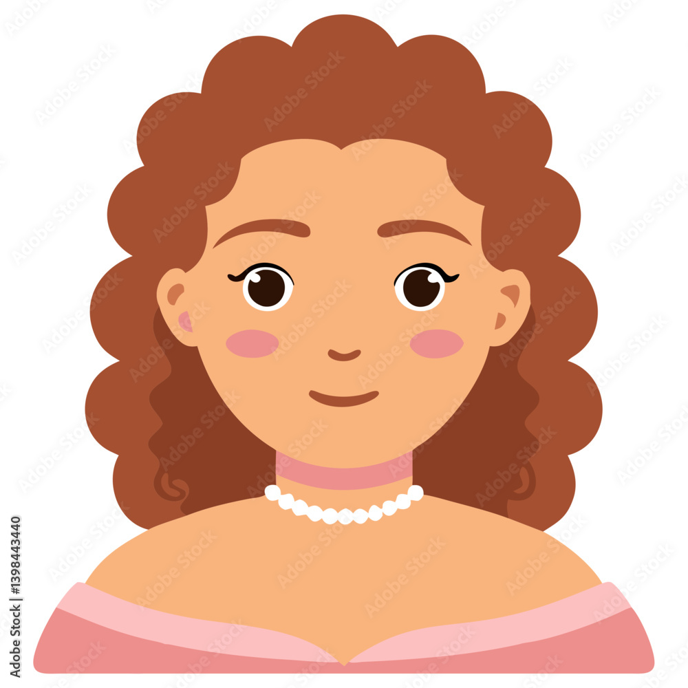 Cute Curly Haired Woman Cartoon Portrait Vector Illustration for Creative Design Cute Curly Haired Woman Cartoon Portrait Vector Illustration for Creative Design