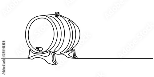 continuous single drawn line art doodle wooden oak beer barrel, barrel drink vintage object one line art design vector, Continuous line drawing wooden oak beer barrel with a tap icon vector minimalist