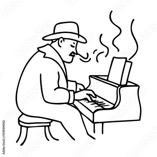 Jazz Musician Playing Piano Vector Art for Vintage Themed Design and Tattoo Inspiration