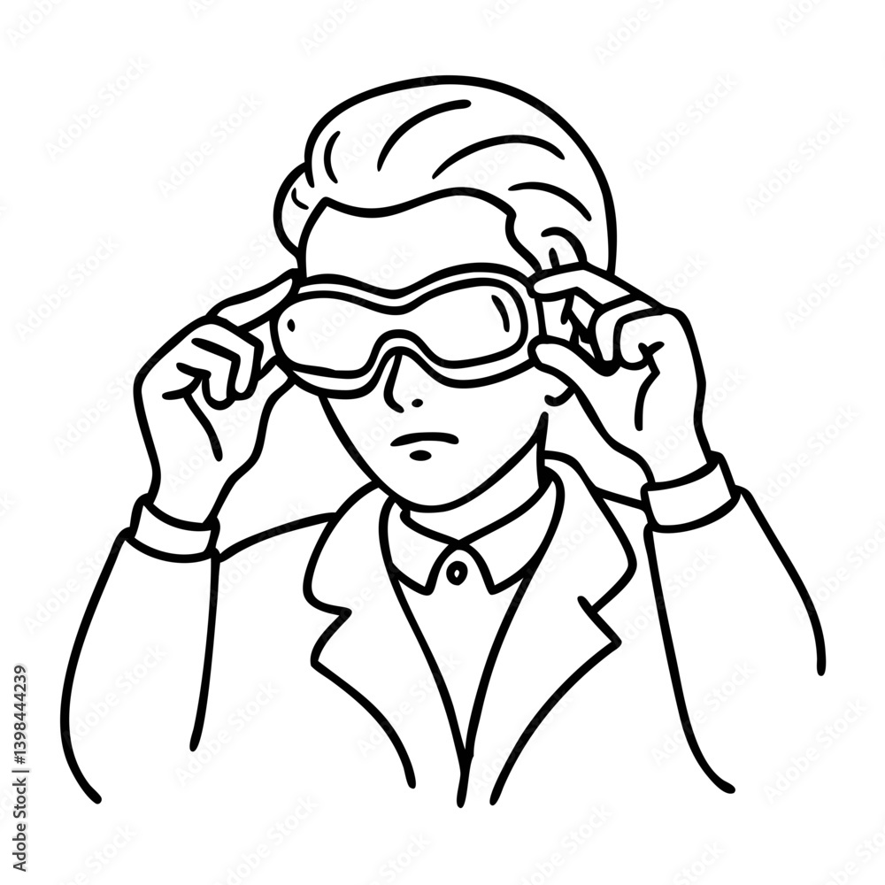Man Adjusting Goggles Line Art Versatile for Illustrations and Coloring Books Man Adjusting Goggles Line Art Versatile for Illustrations and Coloring Books