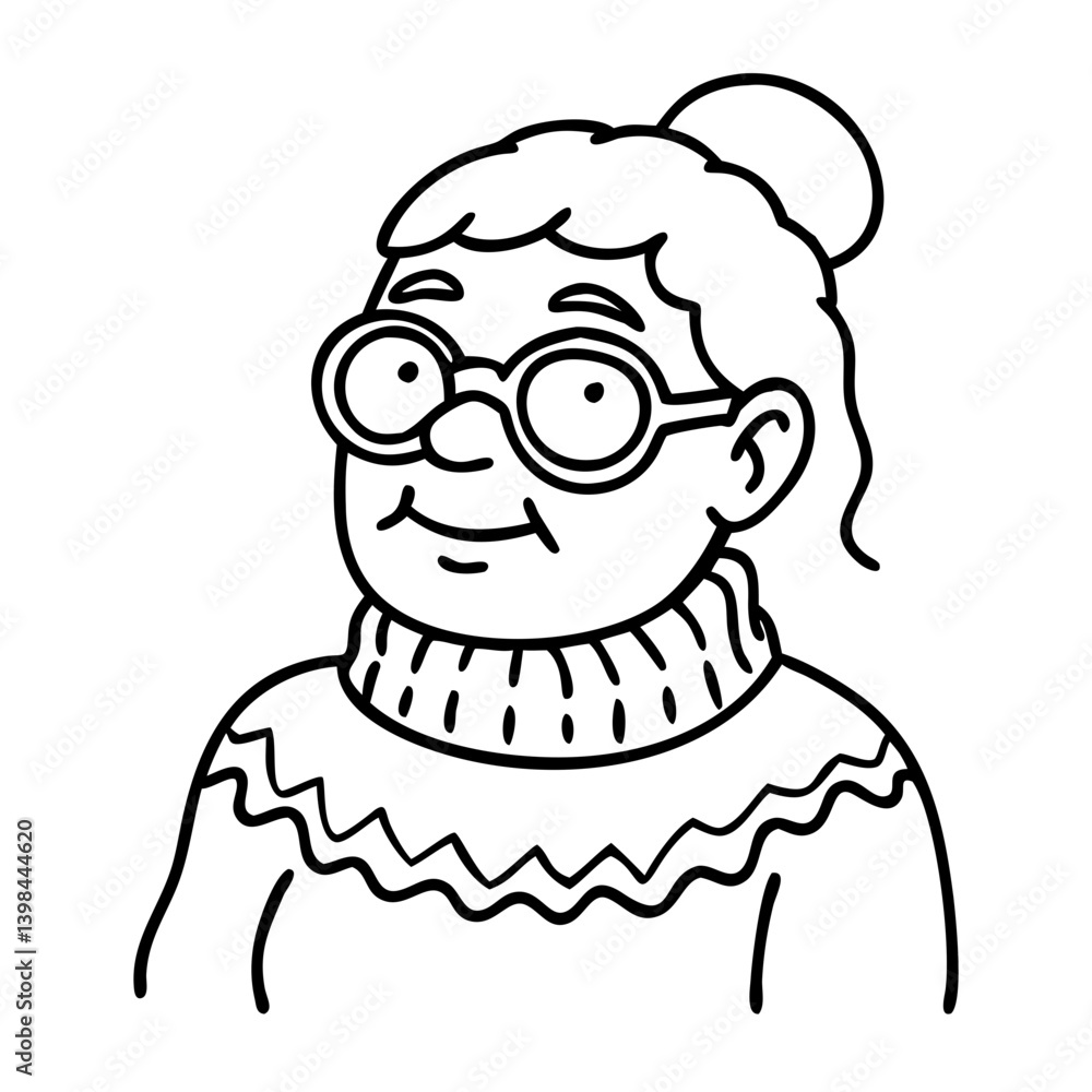 Fototapeta premium Elderly Woman Line Art Illustration Perfect for Coloring Books and Design Projects