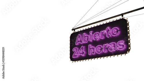 Foto Cartel abierto 24 horas neón rosa alfa.