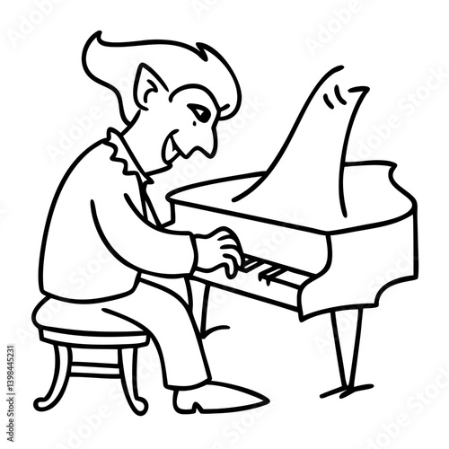 Cartoon Vampire Playing Piano Vector for Halloween Designs and Coloring Books