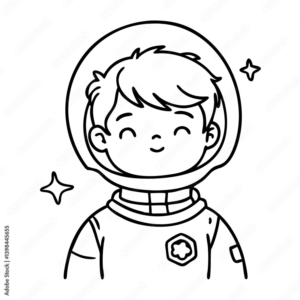 Cute Astronaut Child Character Line Art Illustration for Kids Coloring Book Cute Astronaut Child Character Line Art Illustration for Kids Coloring Book