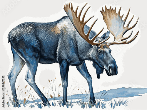 Twilight sentinel of the boreal moose isolated watercolor vector illustration svg
