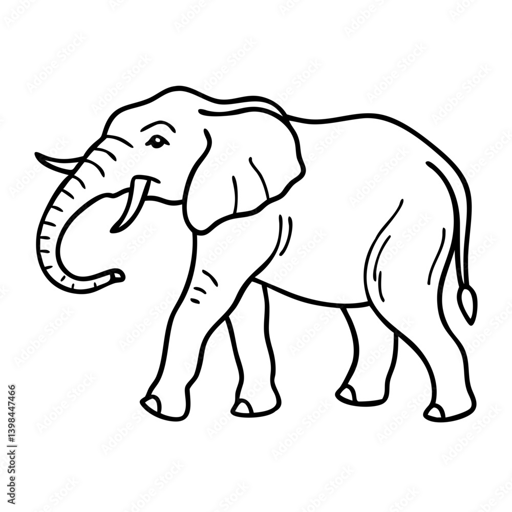 Fototapeta premium Elephant Outline Vector Illustration for Coloring Book and Educational Use