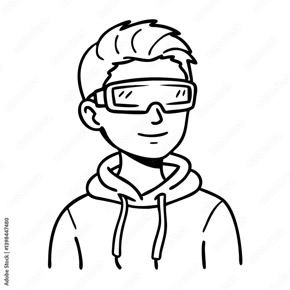 Vector Illustration Young Man in Hoodie and Goggles for Design and Educational Use Vector Illustration Young Man in Hoodie and Goggles for Design and Educational Use