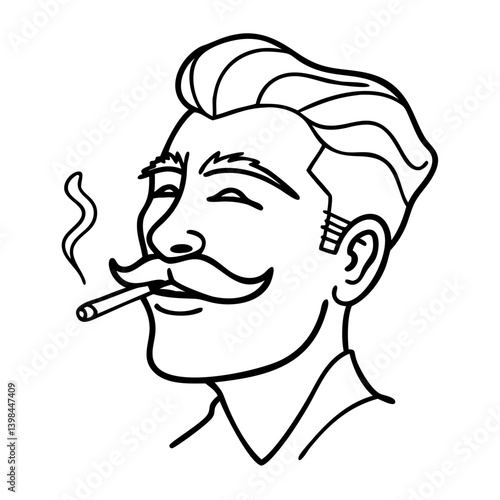Vintage Gentleman Illustration Smoking Pipe Vector Art for Tattoos and Coloring Books