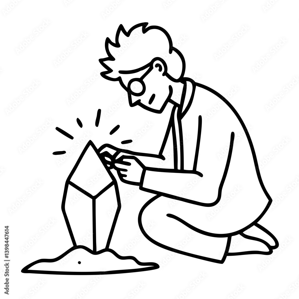 Archaeologist Discovering Crystal Gem Vector Illustration for Educational and Design Uses Archaeologist Discovering Crystal Gem Vector Illustration for Educational and Design Uses