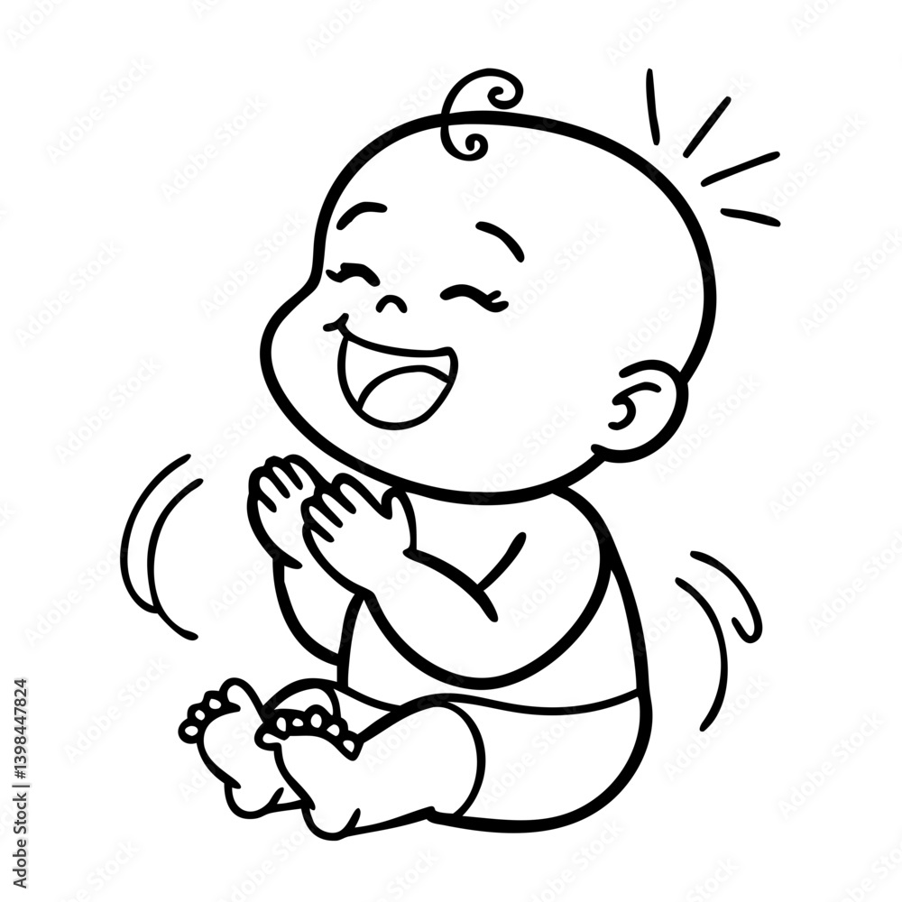 Smiling Baby Clapping Hands Playful Vector Illustration for Coloring Book Smiling Baby Clapping Hands Playful Vector Illustration for Coloring Book