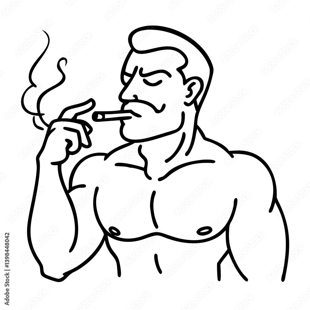 Muscular Man Smoking Line Art Vector Tattoo Design Drawing Muscular Man Smoking Line Art Vector Tattoo Design Drawing