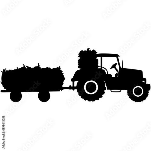 Farm Tractor with Trailer Silhouette Vector for Agriculture and Farming Design Projects