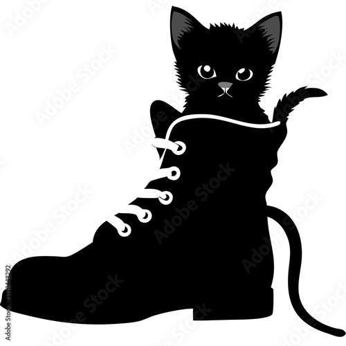 Cute Kitten Sitting Inside Boot Vector Illustration for Decorative Art and Design
