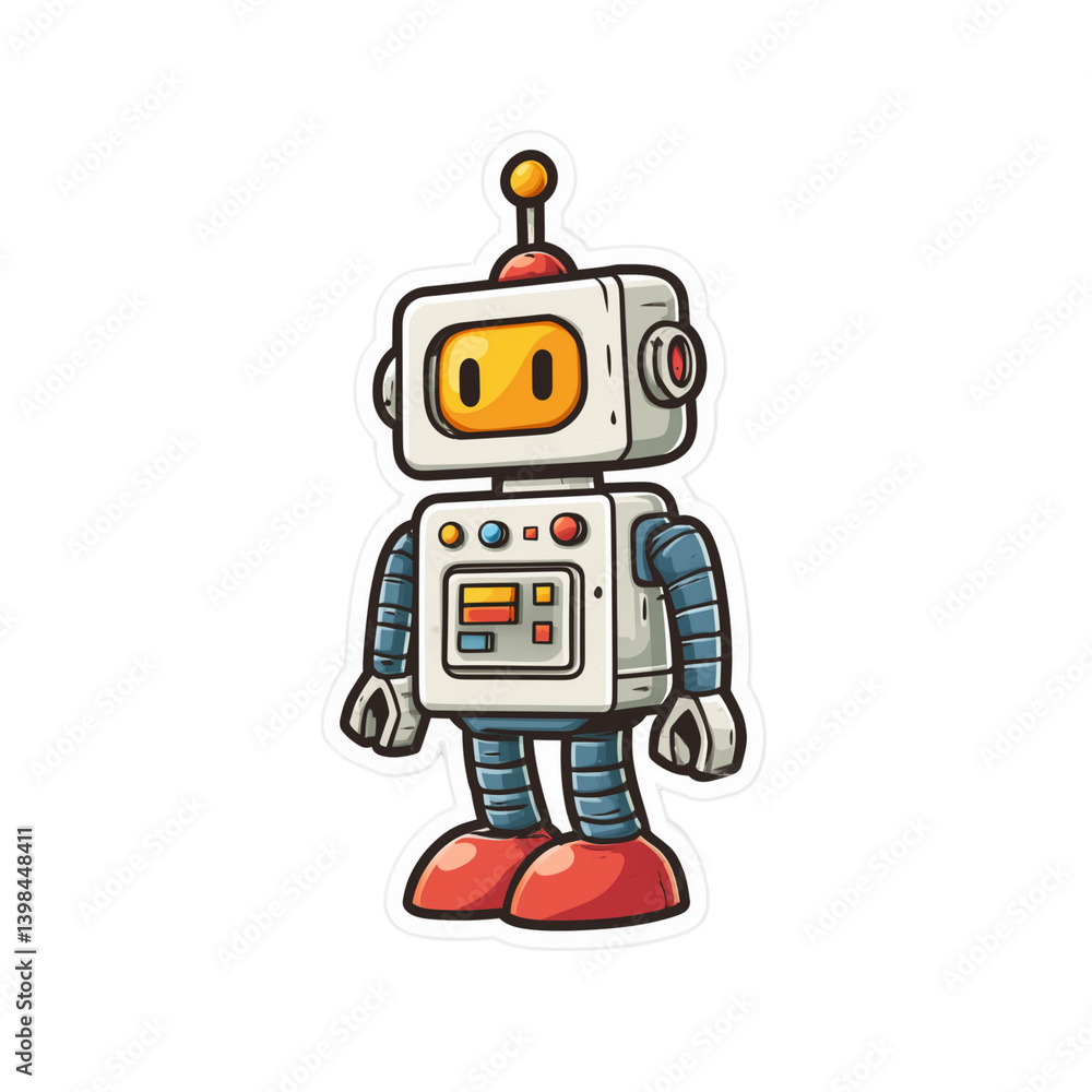 Robot emoji with thin black outline on plain bright white background no shadows, tech sticker Robot emoji with thin black outline on plain bright white background no shadows, tech sticker