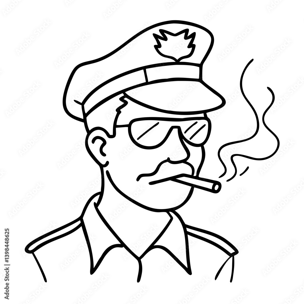 Retro Police Officer Smoking Cigar Vector Drawing for Tattoo or Coloring Book Design Retro Police Officer Smoking Cigar Vector Drawing for Tattoo or Coloring Book Design
