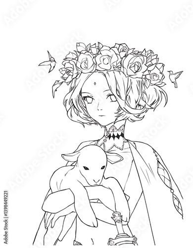 Hand drawn anime coloring page