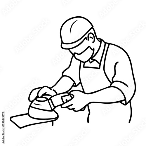 Worker Using Electric Sander Line Art for Safety Manual and Industrial Design