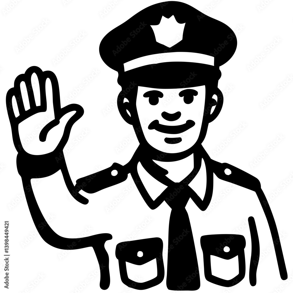 Smiling Police Officer Gesture Vector for Education and Safety Materials Smiling Police Officer Gesture Vector for Education and Safety Materials