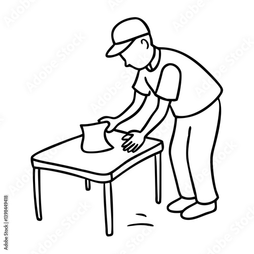 Worker Cleaning Table Illustration for Housekeeping Concepts and Educational Material