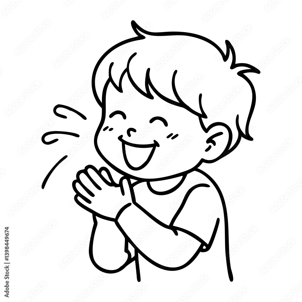 Happy Laughing Child Clapping Hands Outline Vector Art for Coloring Books and Kids Projects Happy Laughing Child Clapping Hands Outline Vector Art for Coloring Books and Kids Projects