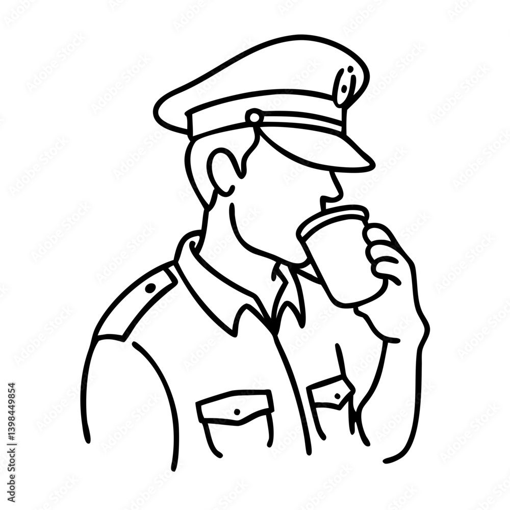 Police Officer Drinking Coffee Vector Line Art for Illustrations and Design Projects Police Officer Drinking Coffee Vector Line Art for Illustrations and Design Projects