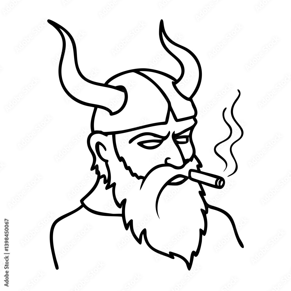 Viking Warrior Smoking Cigar Hand Drawn Vector Illustration Viking Warrior Smoking Cigar Hand Drawn Vector Illustration