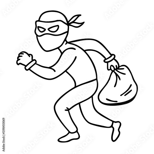 Cartoon Thief Character Running with Loot Bag Vector Illustration