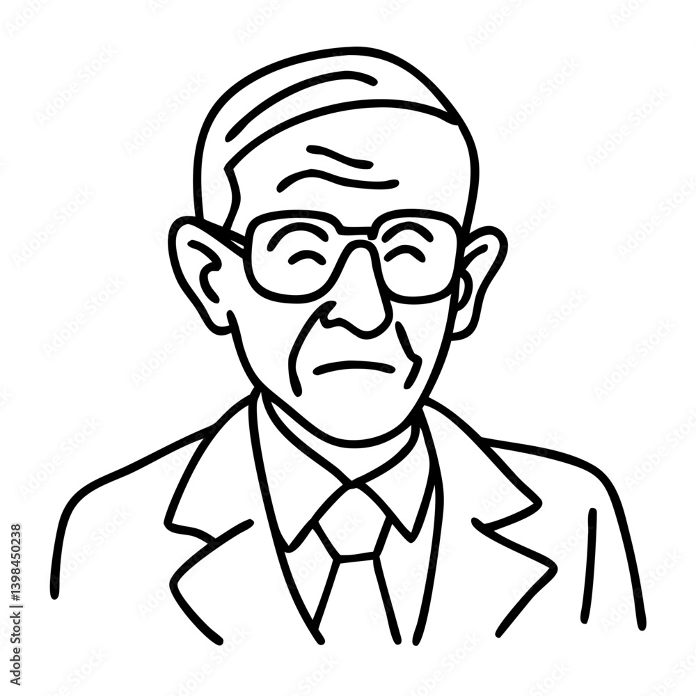 Elderly Man Portrait Line Art Vector Illustration for Coloring Book or Design Elderly Man Portrait Line Art Vector Illustration for Coloring Book or Design