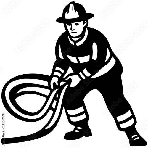 Firefighter Holding Hose Vector Illustration for Emergency Services Use