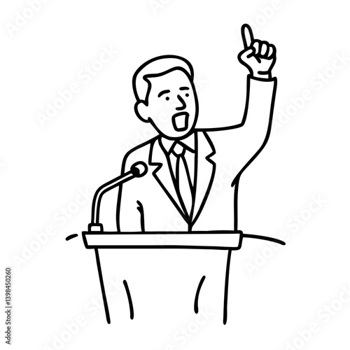 Political Leader Speaking from Podium Line Art for Presentations and Illustrations