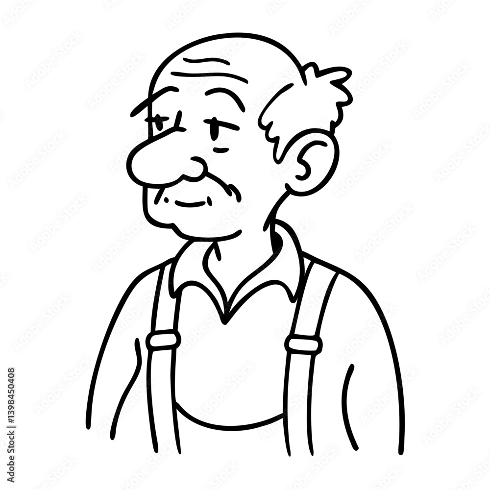 Fototapeta premium Elderly Man Line Art Illustration for Coloring Books and Design Projects