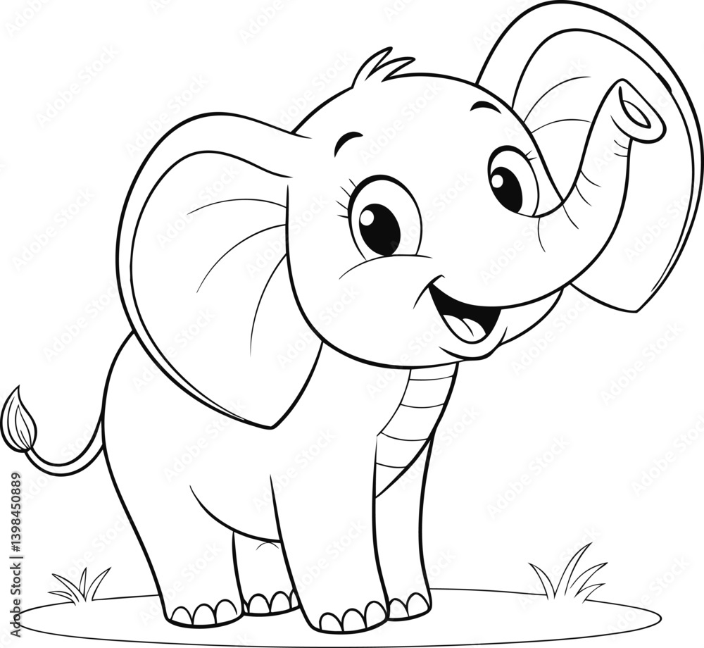 Fototapeta premium Cute Cartoon Elephant Illustration with Big Ears and Happy Expression
