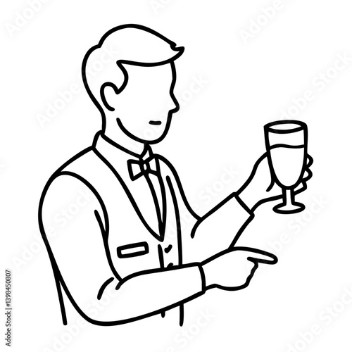 Bartender Holding Wine Glass Vector Illustration for Menu Design or Logo Creation