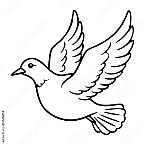 Outline Vector of Flying Dove Symbolizing Peace and Freedom for Artistic Uses