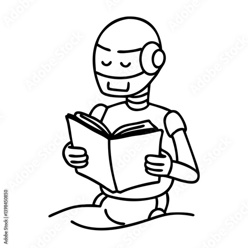 Robot Reading Book Vector Illustration for Education and Technology Themes