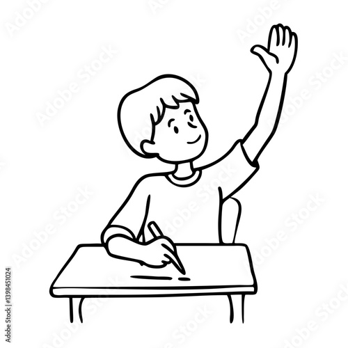 Child Raising Hand in Classroom Vector Illustration for Educational Resources