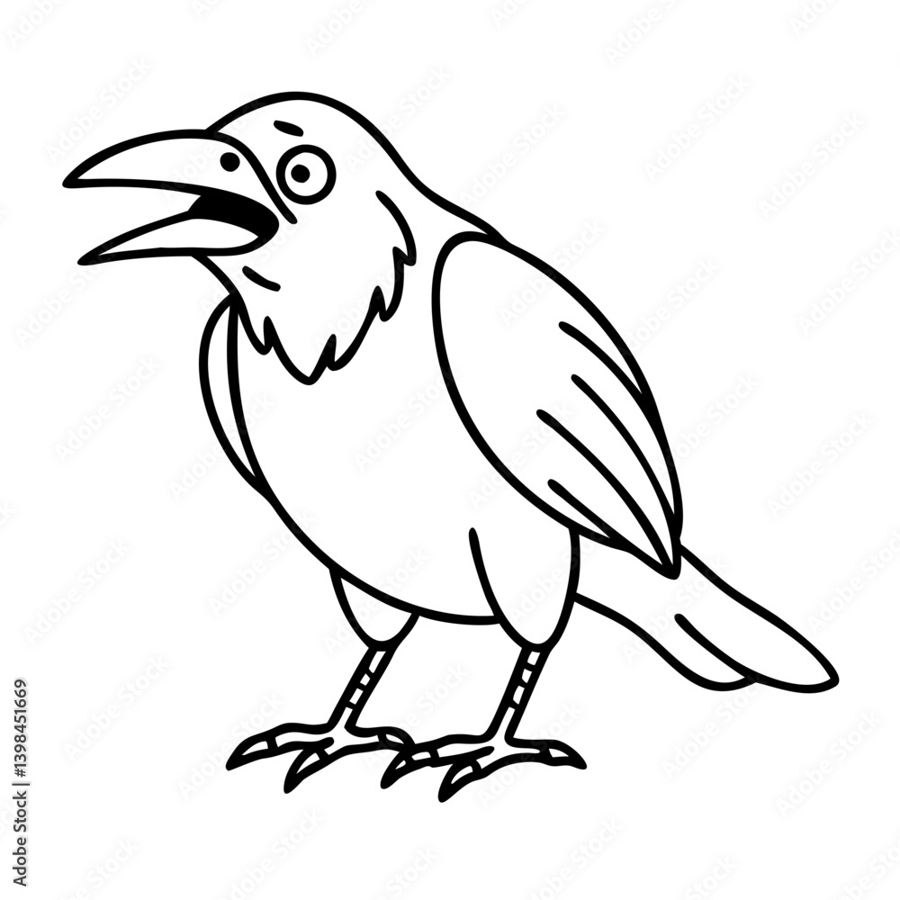 Fototapeta premium Black and White Vector Illustration of Crow for Coloring Books and Tattoo Design