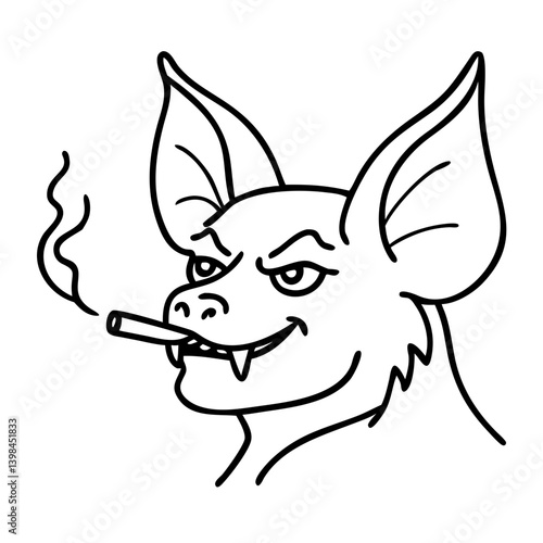 Cartoon Bat Smoking Cigarette Vector for Tattoo and Coloring Book Art