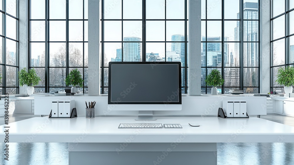 Fototapeta premium Modern Minimalist Office Workspace with City View