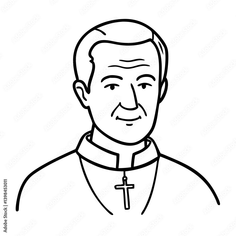 Line Art Portrait of a Religious Figure with Cross Suitable for Illustrations and Educational Materials Line Art Portrait of a Religious Figure with Cross Suitable for Illustrations and Educational Materials