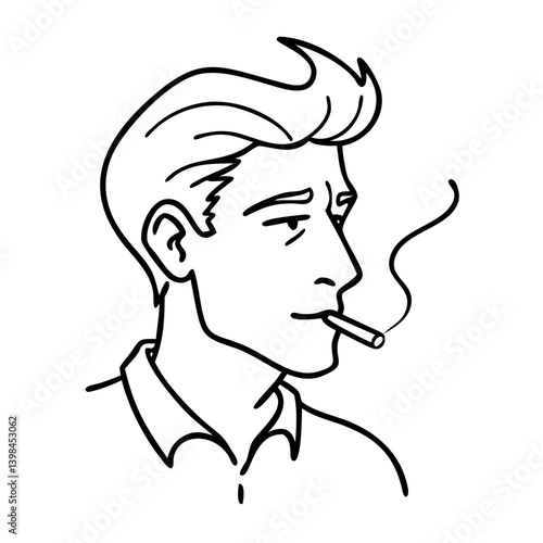 Vector Art of Retro Style Man Smoking for Tattoo and Coloring Book