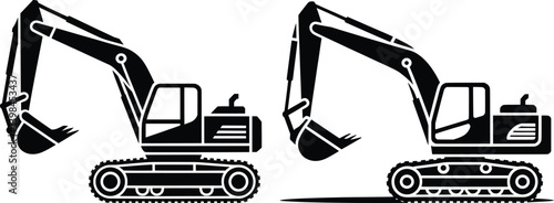Excavator Silhouette Vector Icons, Construction Equipment Clipart Set