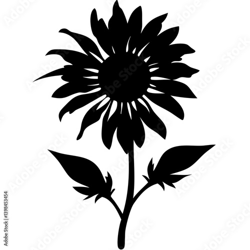 Black Silhouette Sunflower Vector Art for Tattoo and Decorative Design