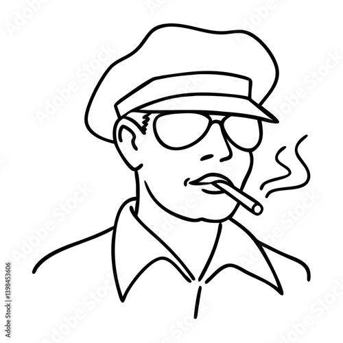 Vintage Cool Guy Smoking Cigar Sunglasses Hat Vector Illustration