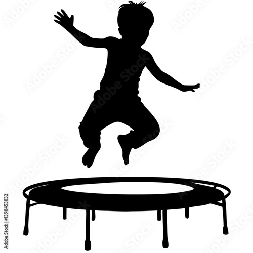 Child Jumping Joyfully on Trampoline Silhouette Vector Illustration for Fun Activities
