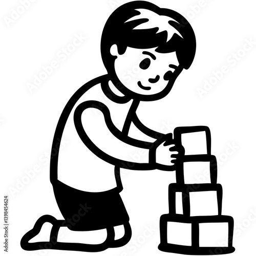 Child Building Block Tower Vector Art for Educational and Creative Use