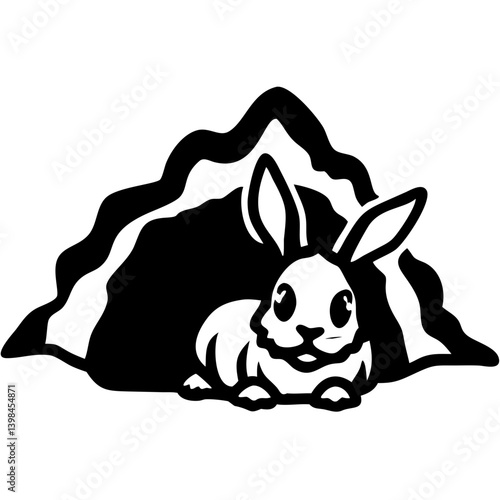Cute Rabbit in Cave Vector Illustration for Art and Design Projects