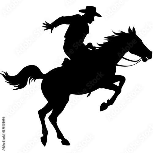 Cowboy Silhouette Riding Horse Dynamic Vector for Western Theme Design