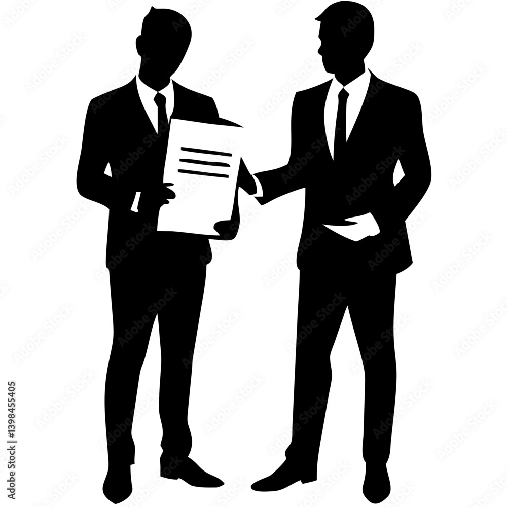 Business Professionals Exchanging Documents Silhouette Vector Illustration Business Professionals Exchanging Documents Silhouette Vector Illustration