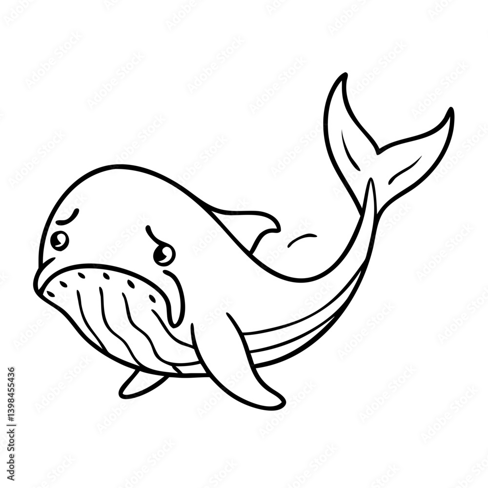 Fototapeta premium Sad Cartoon Whale Line Art for Kids Coloring Books and Educational Resources